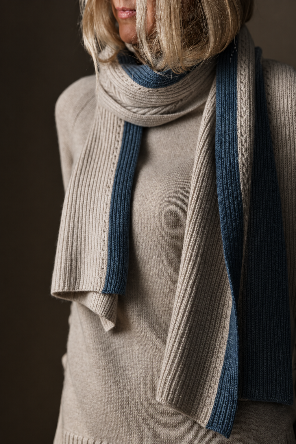 Hera Cashmere scarf - Natural/Teal