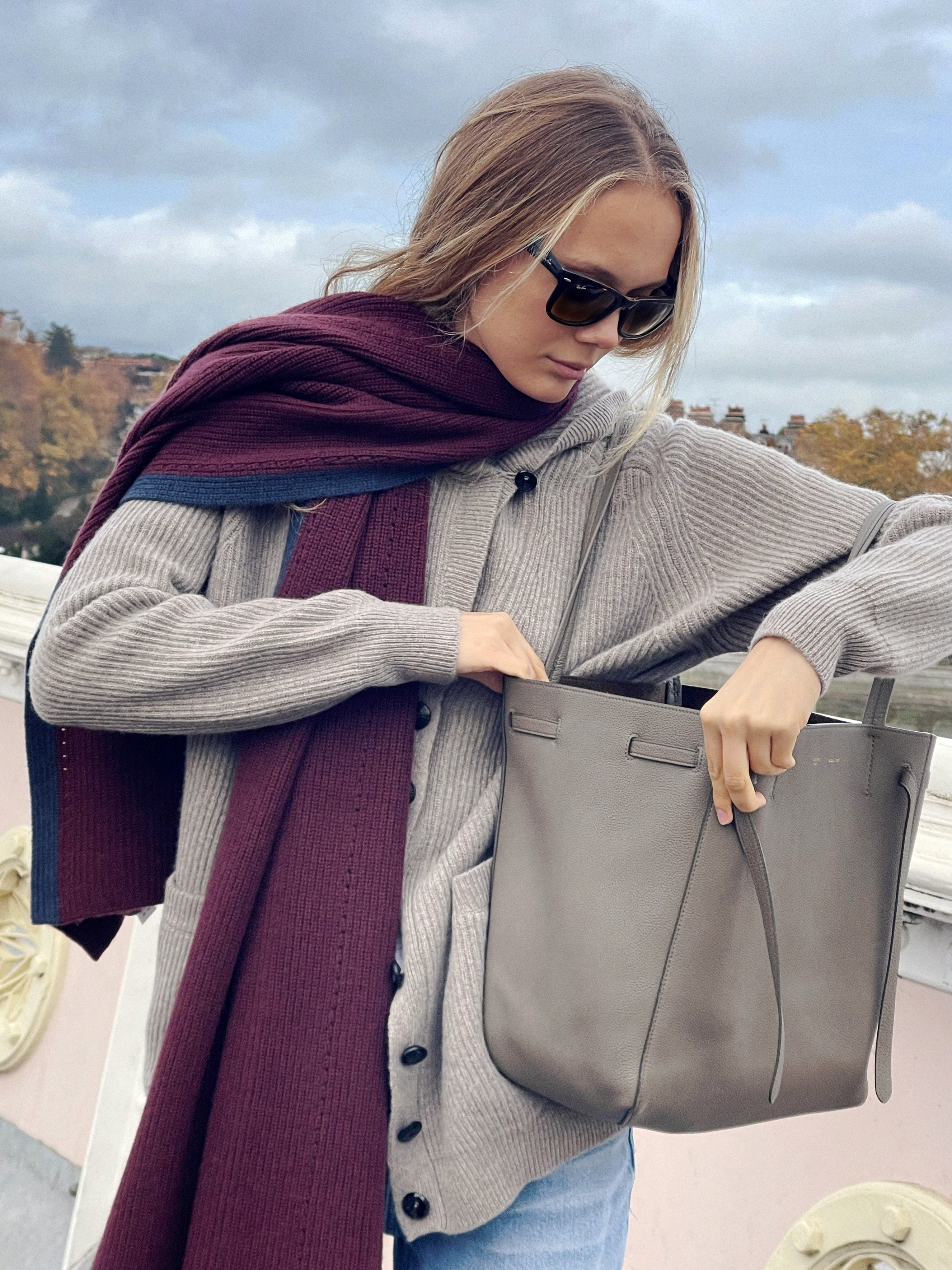 Hera Cashmere large scarf - Burgundy/Marine