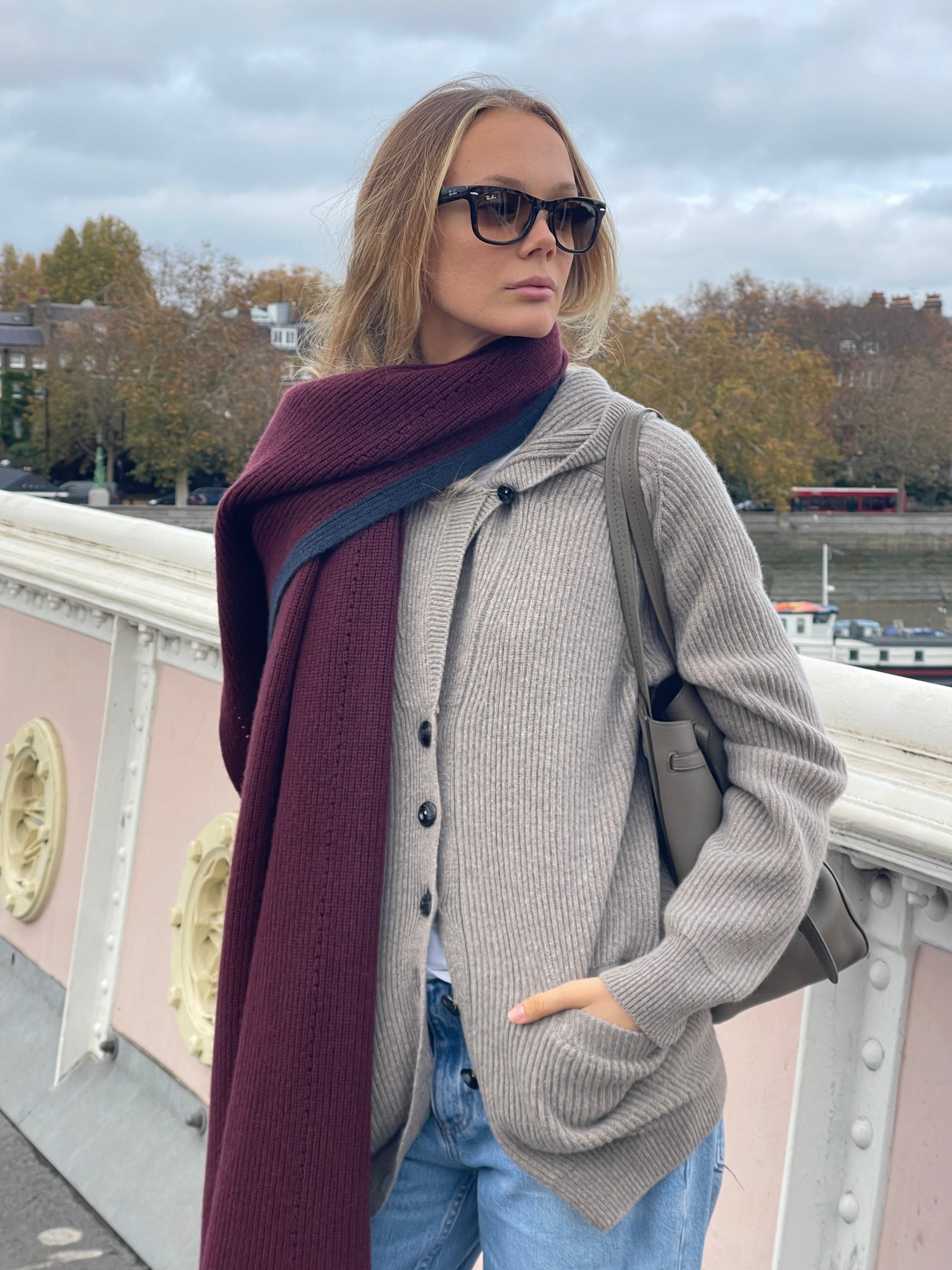 Hera Cashmere large scarf - Burgundy/Marine
