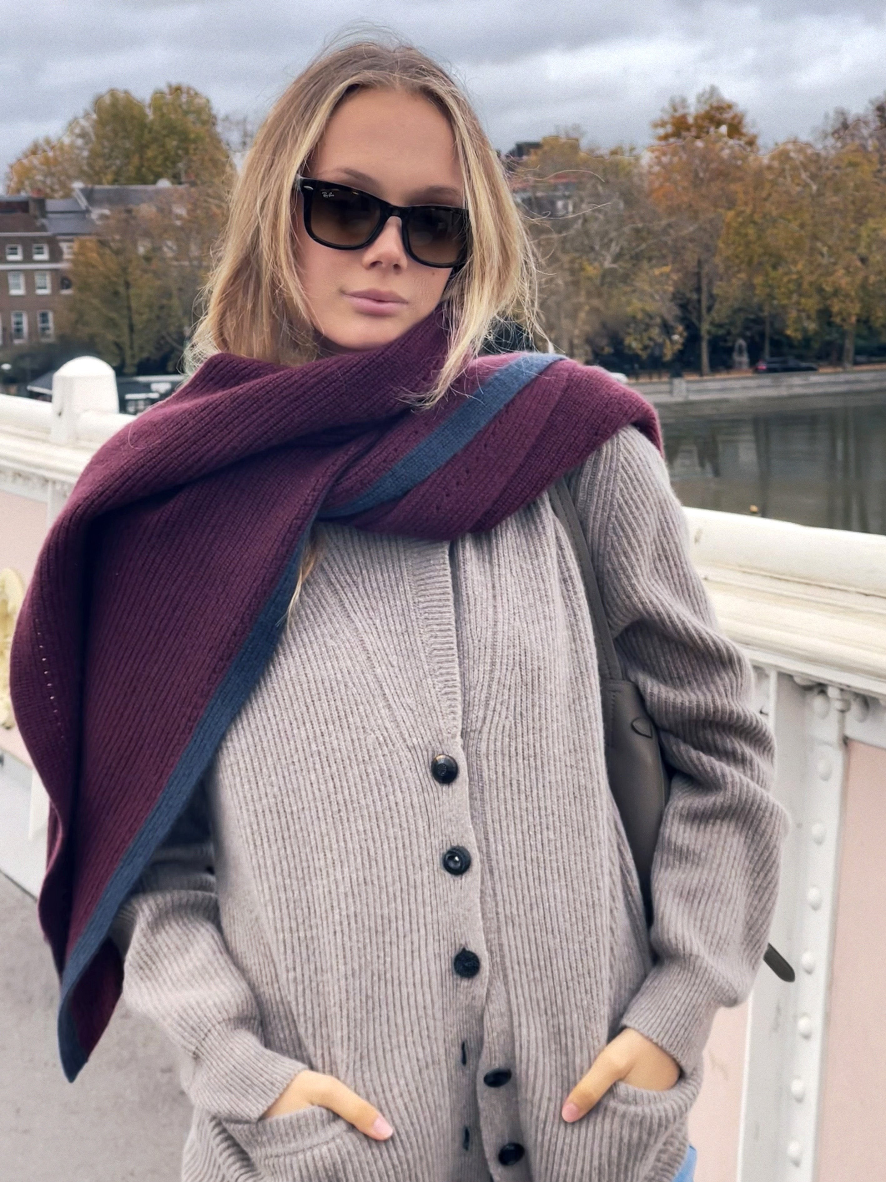 Hera Cashmere large scarf - Burgundy/Marine