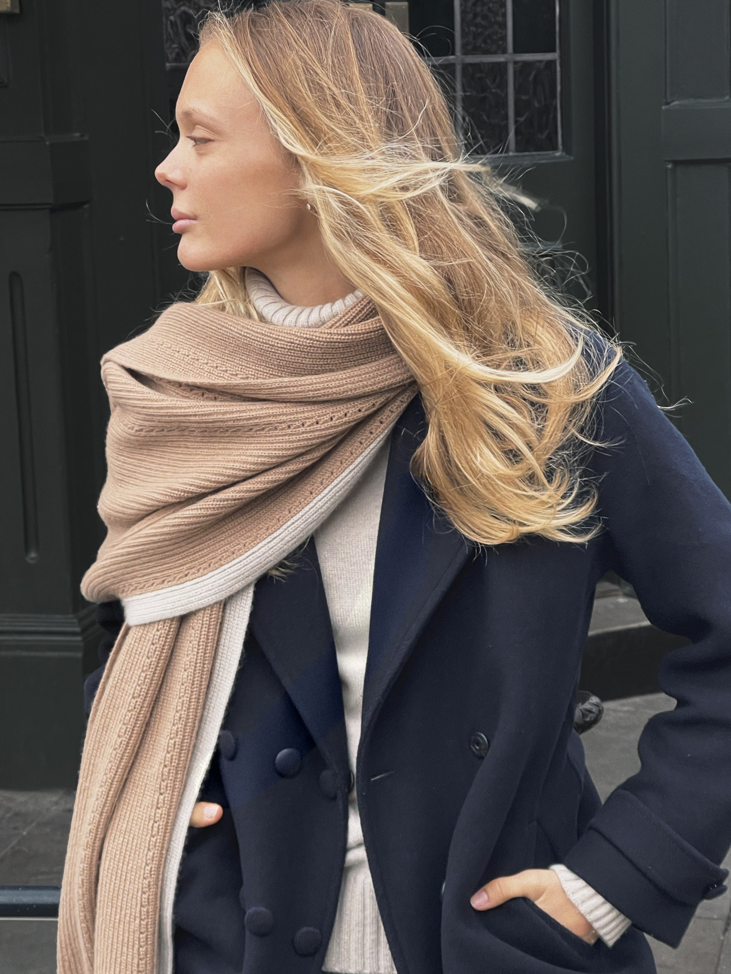 Hera Cashmere large scarf - Camel/Natural
