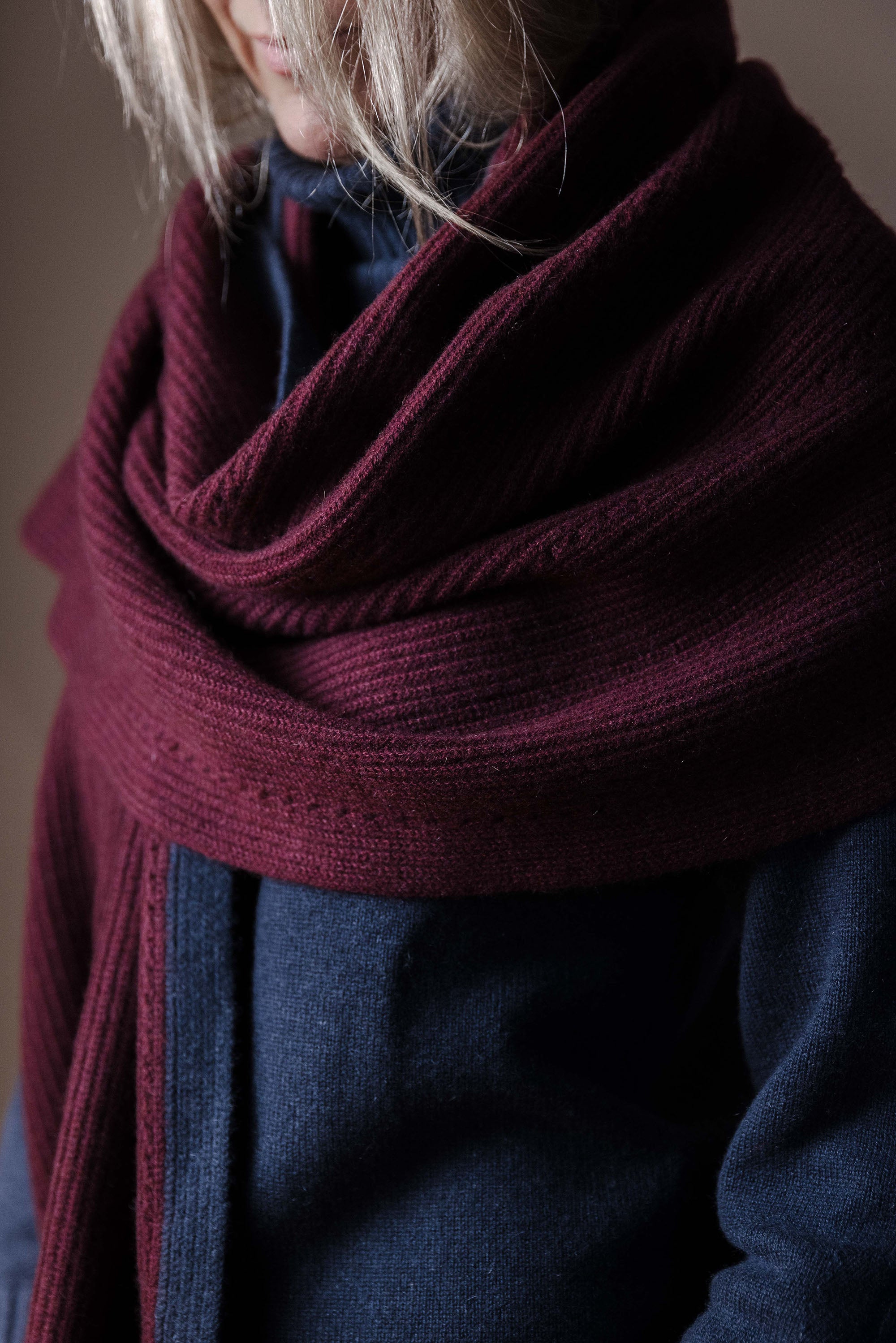 Hera Cashmere large scarf - Burgundy/Marine